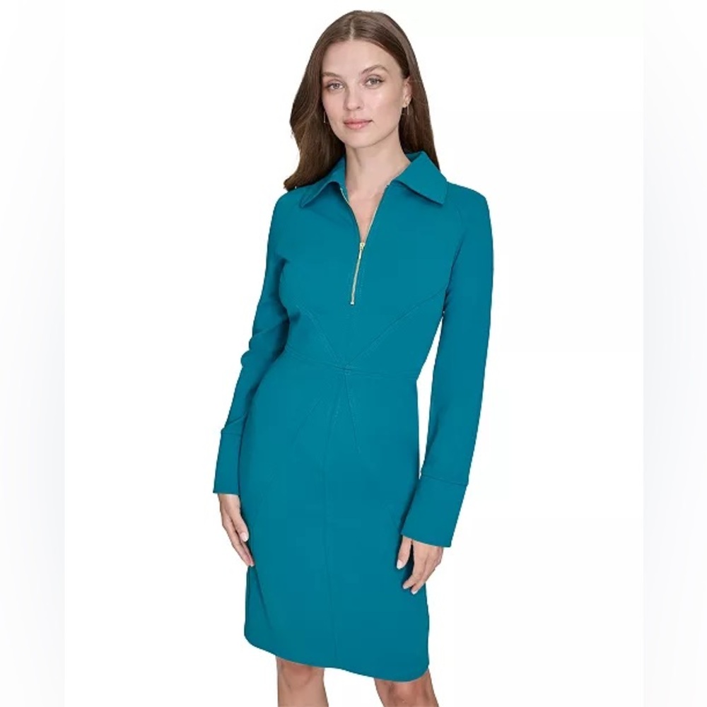 Halston Women's Collared Zip-Neck Star-Seamed Dress Size 14